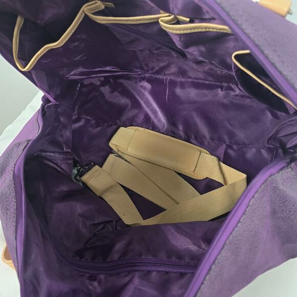 JM New York Duffle Bag Weekender Purple Tan Detachable Strap 18" x 10" x 8" - Picture 10 of 13